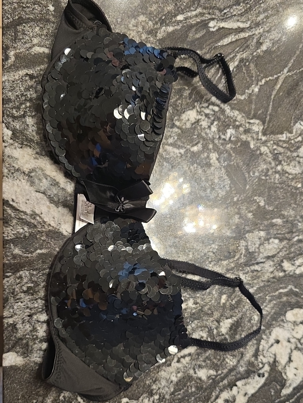 Sequin Push-Up Bra - Black